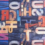Мебельная ткань KMTEX принт буквы яркие насыщенные